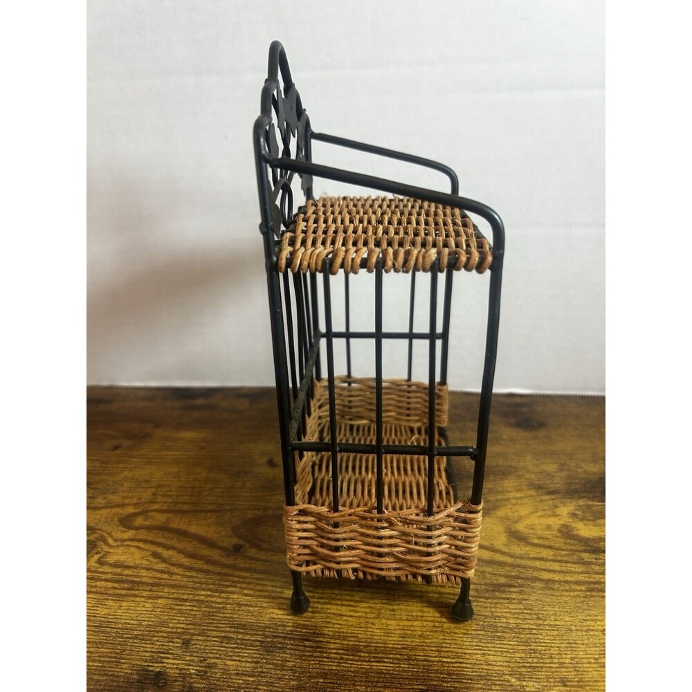 Wicker Metal Wall Basket Shelf Ivy Leaf Bathroom Kitchen Small Organizer Rack - Picture 5 of 14